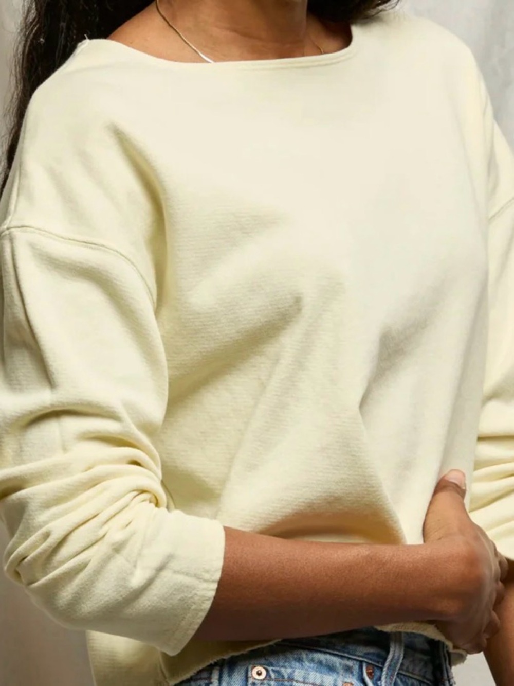 PerfectWhiteTee - Briana French Terry Long Sleeve Tee - Custard - Small